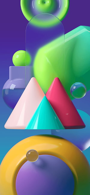 Colorful 3D Abstract Geometric Shapes With Glossy Cones And Spheres HD phone wallpaper