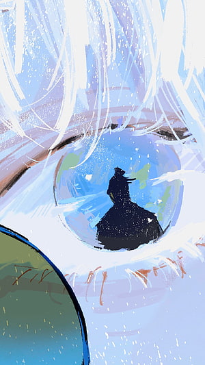 Suguru Geto Silhouette Reflected in Satoru Gojo's Eye from Jujutsu Kaisen HD phone wallpaper