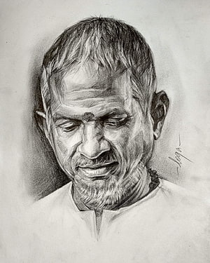 Realistic Pencil Portrait of Ilayaraja in Traditional Attire HD phone wallpaper
