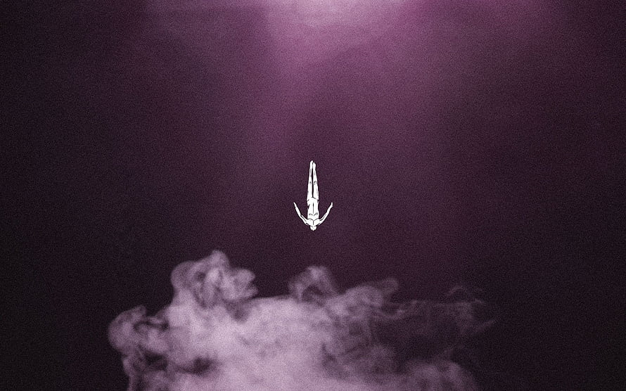 Afterlife Realm Of Consciousness: Ethereal Figure Descending Into Purple Mist HD wallpaper