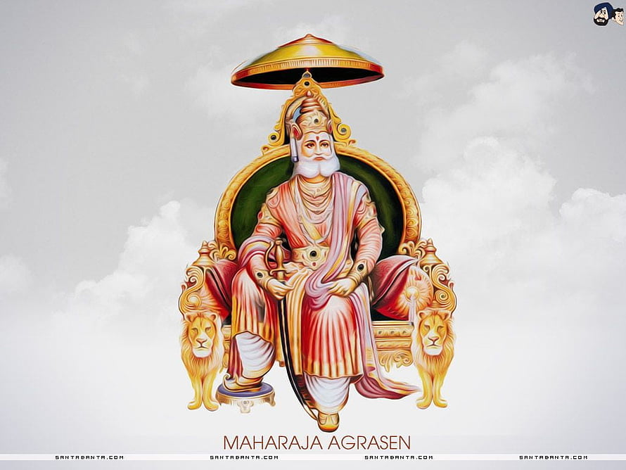 Maharaja Agrasen Seated on Ornate Throne with Lions and Golden Chariot HD wallpaper