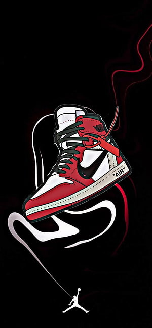 Air Jordan 1 High OG Chicago sneaker illustration with smoke effects on black background HD phone wallpaper