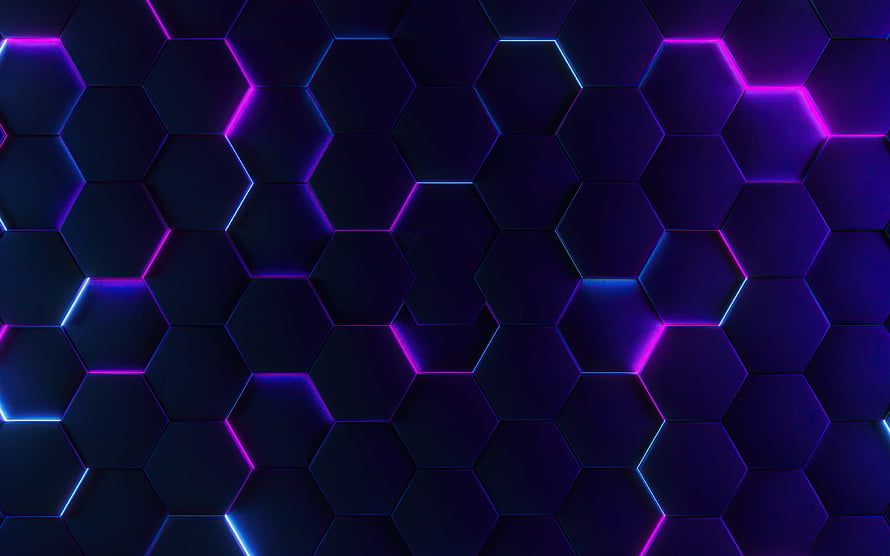 Abstract Hexagonal Grid With Neon Purple And Blue Glowing Edges HD wallpaper