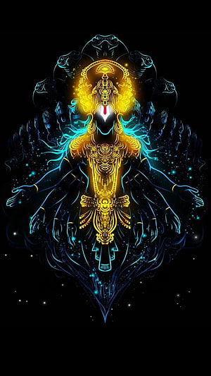 Glowing Golden Hindu Deity With Multiple Arms And Blue Energy Aura HD phone wallpaper