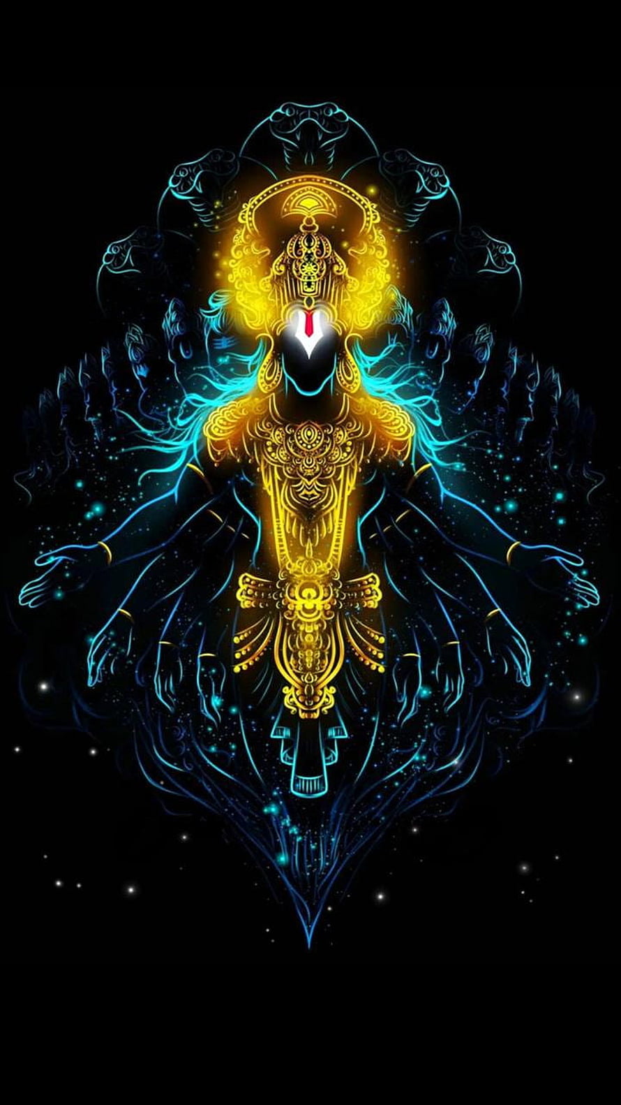 Glowing Golden Hindu Deity With Multiple Arms And Blue Energy Aura HD phone wallpaper