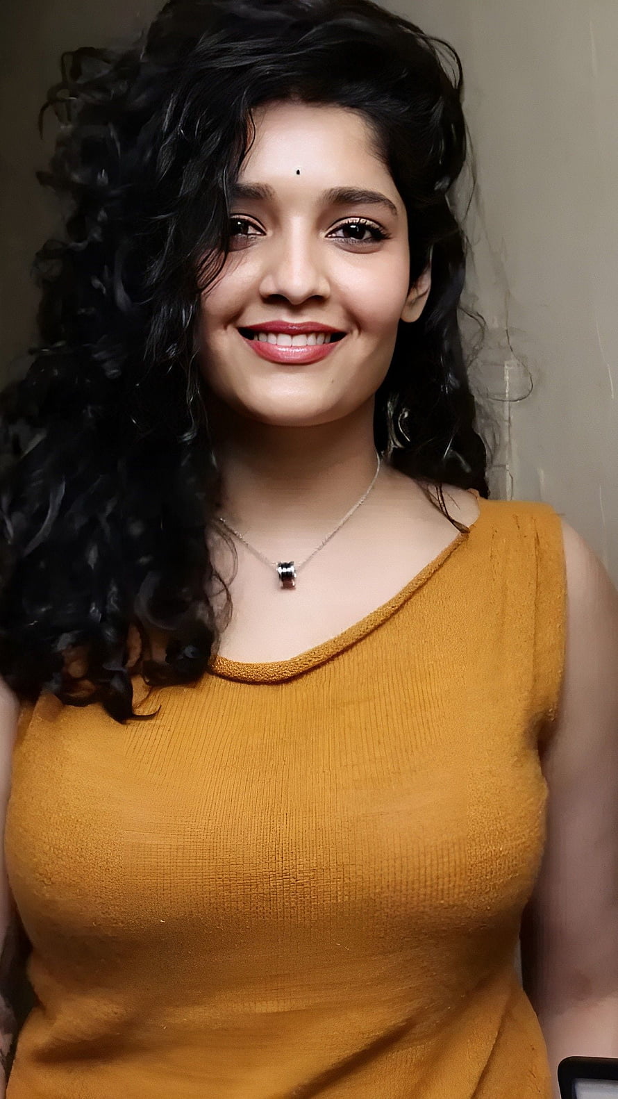 Rithika Singh Tamil Actress Portrait in Mustard Top HD phone wallpaper