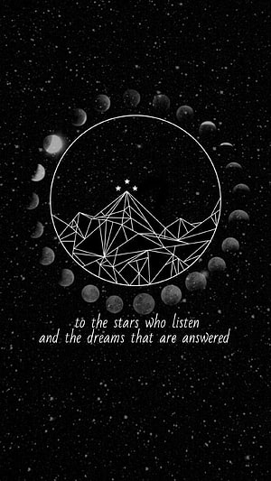 ACOTAR Geometric Mountain Line Art with Moon Phases and Starry Night Sky HD phone wallpaper