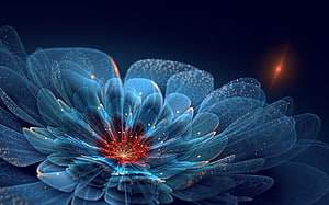 Luminous Blue Digital Flower with Glowing Red Core and Ethereal Petals HD wallpaper