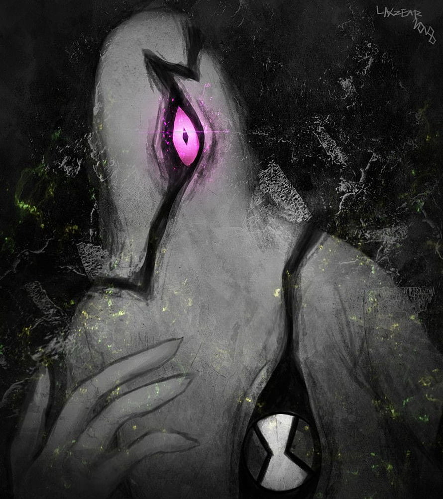 Ghostfreak Alien Character Artwork with Glowing Pink Eye and Omnitrix Symbol HD phone wallpaper