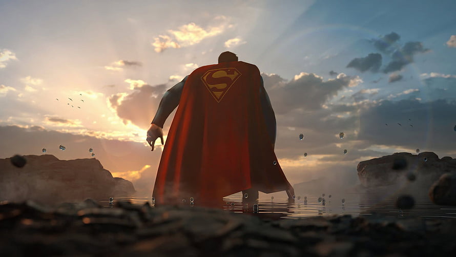 Superman Standing in Shallow Water at Sunset with Floating Rocks and Dramatic Sky, Superman - Top Best Superman [ ], Superman PC HD wallpaper