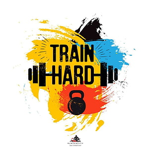 Train Hard Motivational Gym Quote With Kettlebell And Barbell Graphic Design HD phone wallpaper