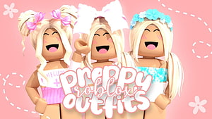 Three Roblox Avatars in Cute Preppy Outfits with Blonde Hair and Pastel Accessories HD wallpaper