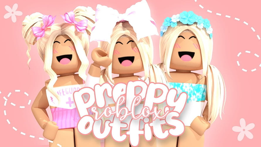 Three Roblox Avatars in Cute Preppy Outfits with Blonde Hair and Pastel Accessories HD wallpaper