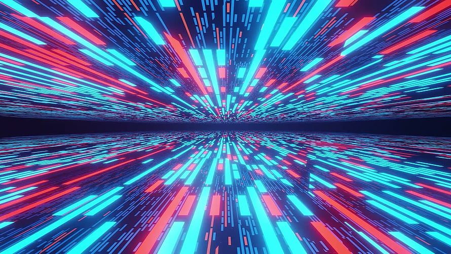Neon Cyberpunk Speed Tunnel with Cyan and Red Light Streaks HD wallpaper