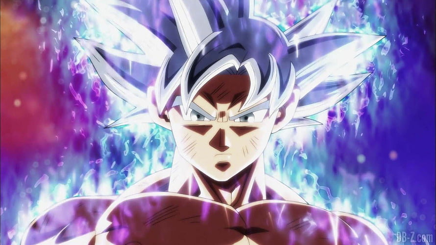 Goku Ultra Instinct Anime Character with Silver Hair and Purple Aura HD wallpaper