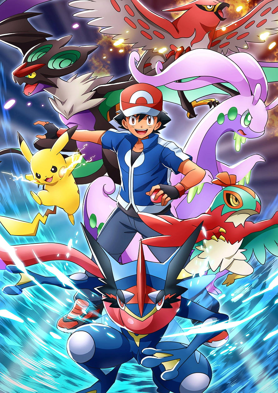Ash Ketchum and Pikachu with Mega Evolutions and Legendary Pokemon HD phone wallpaper
