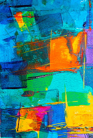 Vibrant Abstract Art with Bold Blue, Orange, and Green Brushstrokes HD phone wallpaper