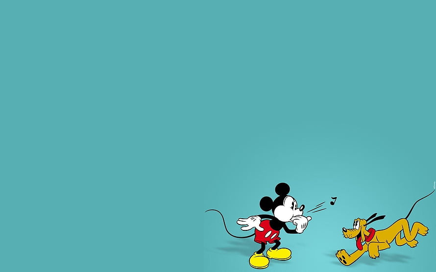 Mickey Mouse and Pluto Whistling on a Minimal Teal Background HD wallpaper