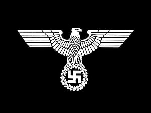 White Nazi Eagle and Swastika Emblem on Black Background HD wallpaper