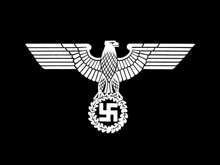 White Nazi Eagle and Swastika Emblem on Black Background HD wallpaper