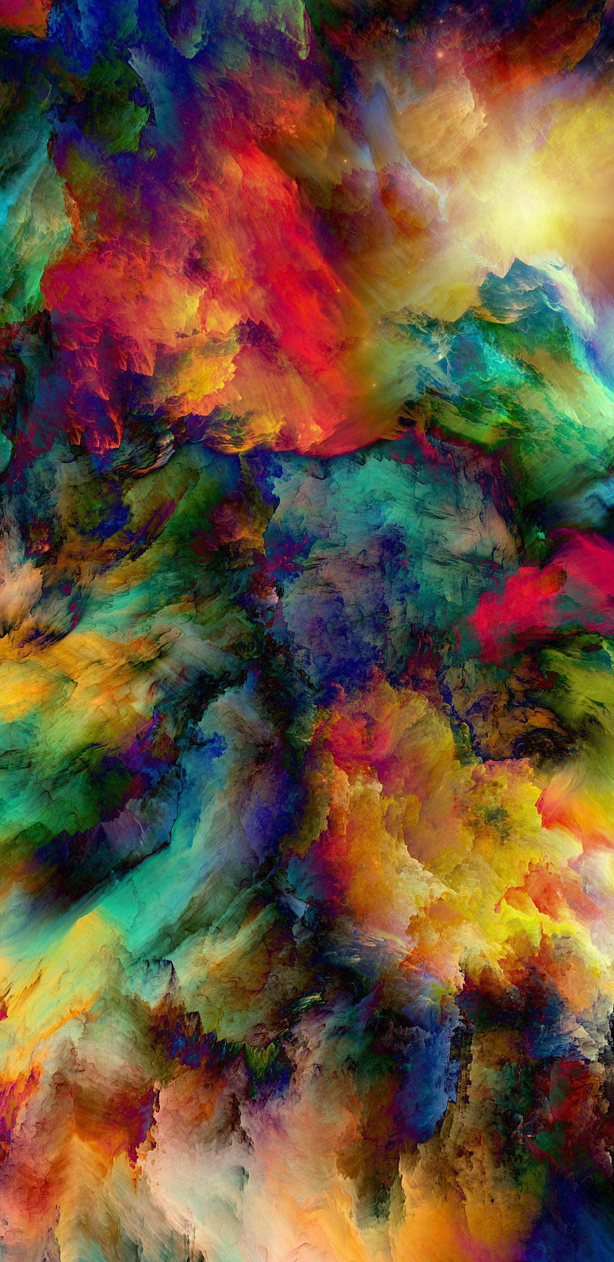 Vibrant Abstract Digital Art With Swirling Rainbow Colors And Textured Clouds HD phone wallpaper