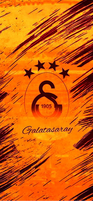 Galatasaray 1905 Club Crest with Four Stars on Fiery Orange Grunge Background HD phone wallpaper
