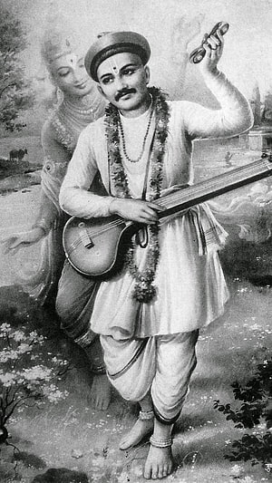 Tukaram Holding a Tanpura with Vithal in the Background, Vintage Indian Portrait HD phone wallpaper