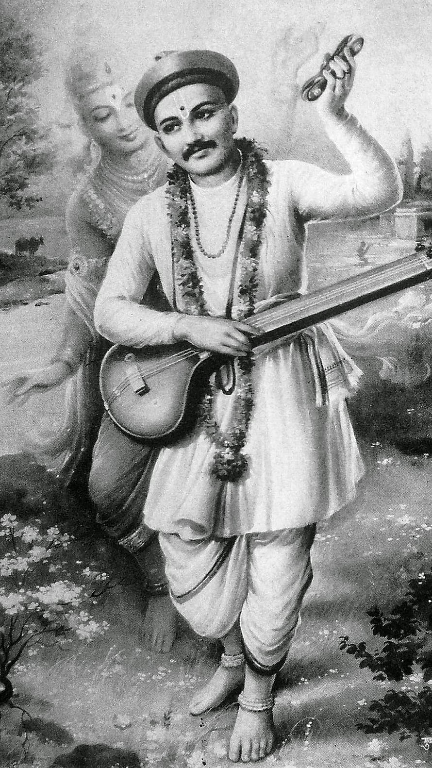 Tukaram Holding a Tanpura with Vithal in the Background, Vintage Indian Portrait HD phone wallpaper