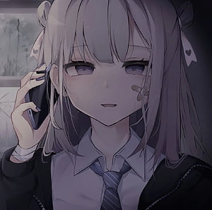 Crying Anime Girl in School Uniform Talking on Phone with Bandaged Face HD wallpaper