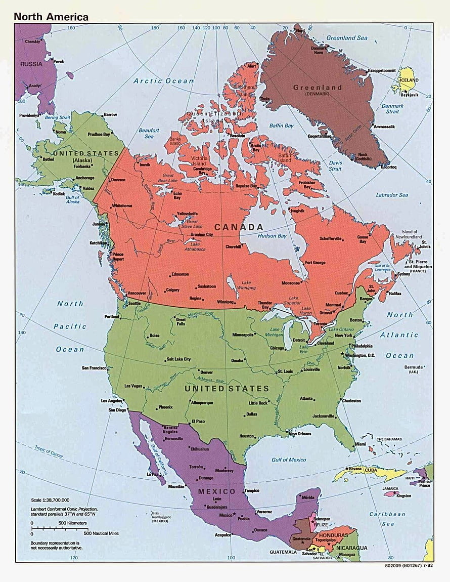 Detailed Political Map of North America Showing Canada, United States, and Mexico HD phone wallpaper