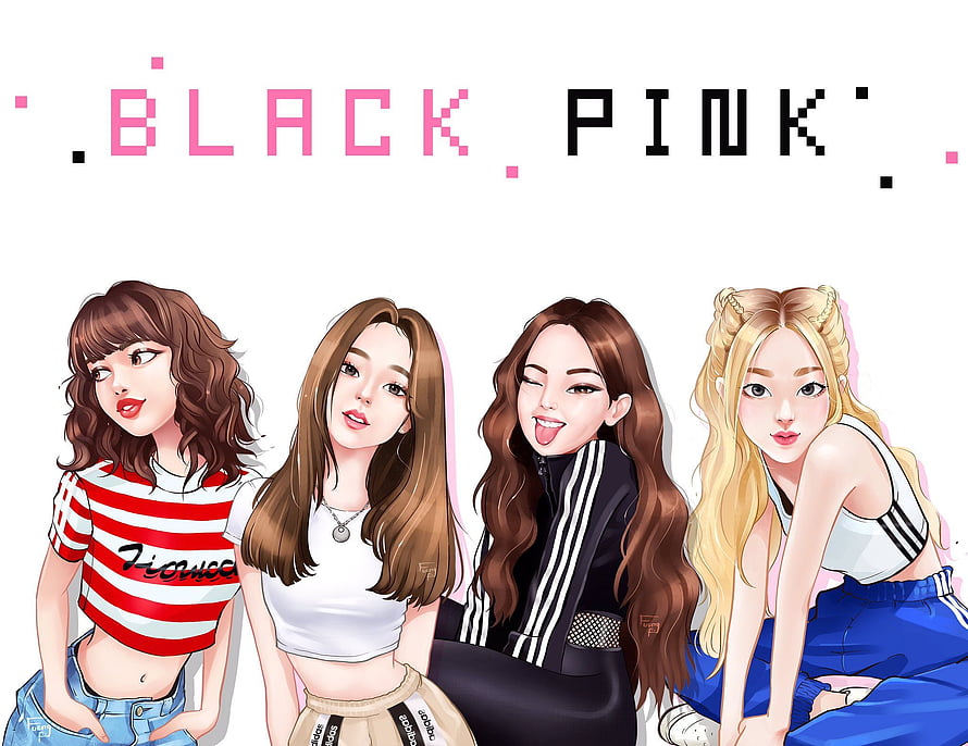 Blackpink K-Pop Group Digital Illustration in Casual Streetwear HD wallpaper