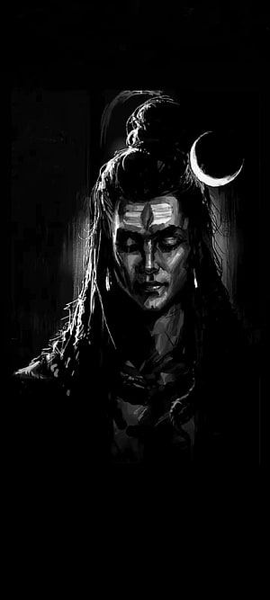 Dark Fantasy Portrait of a Meditative Warrior with Third Eye and Crescent Moon HD phone wallpaper