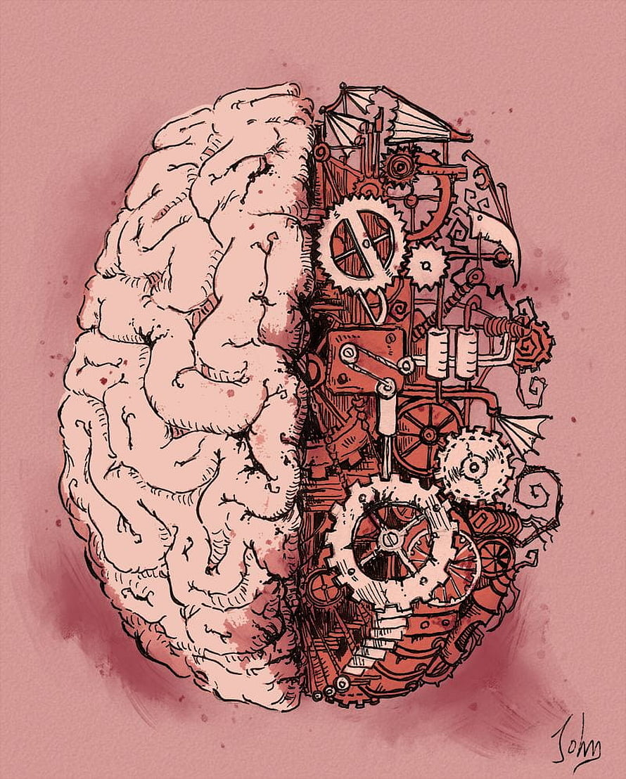 Steampunk Brain Illustration With Gears And Mechanical Parts HD phone wallpaper