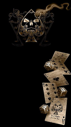 Gothic Ace of Spades Playing Cards and Dice on Black Background HD phone wallpaper