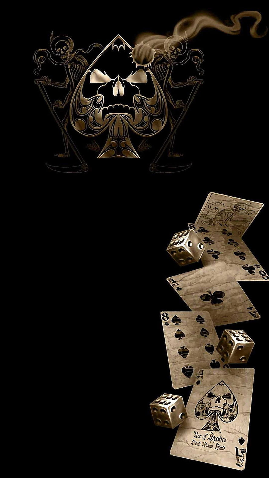 Gothic Ace of Spades Playing Cards and Dice on Black Background HD phone wallpaper