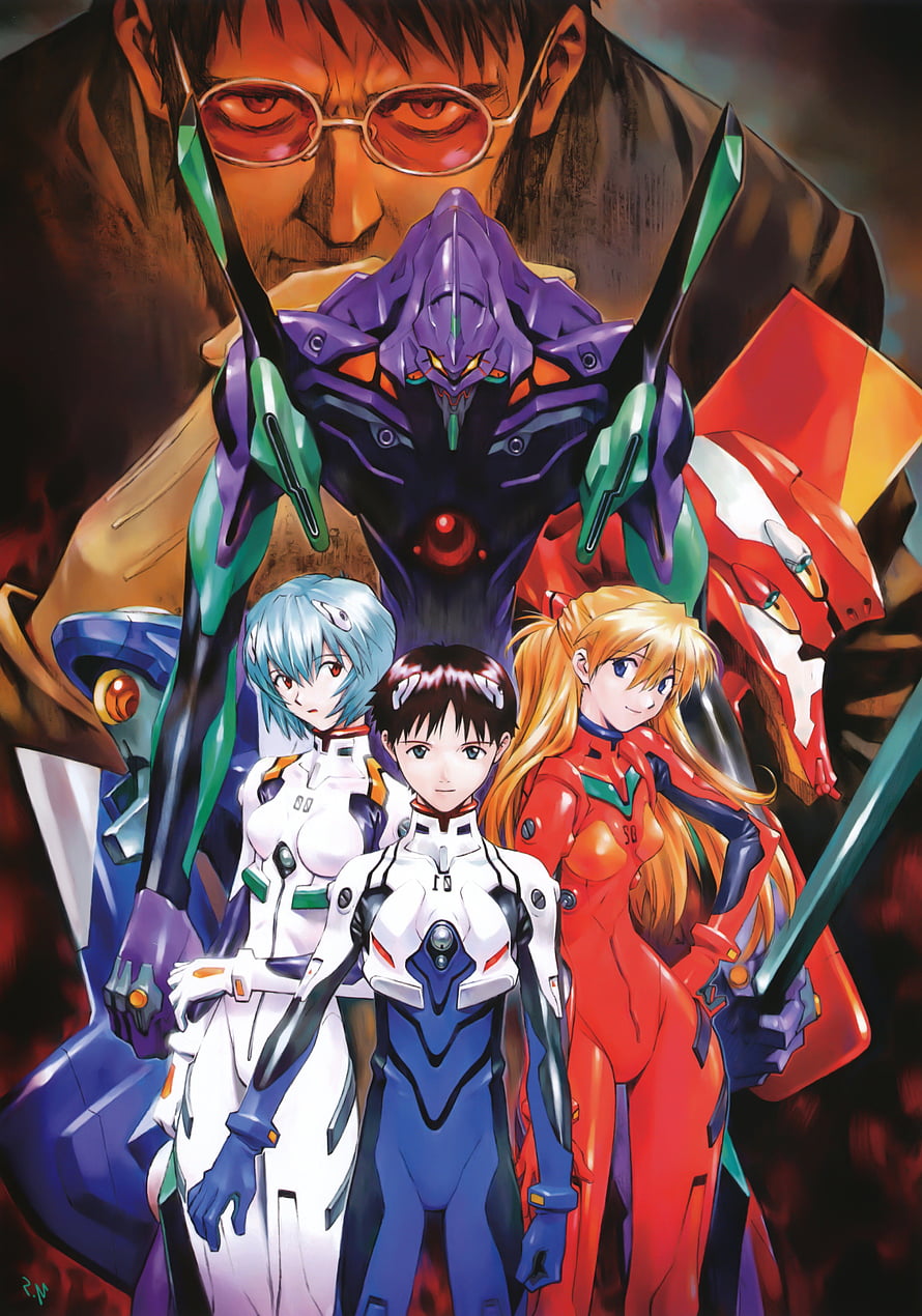 Neon Genesis Evangelion Pilot Squad and EVA Units with Gendo Ikari HD phone wallpaper