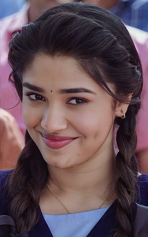 Portrait of a smiling woman with dark braided hair and a bindi, Krithi shetty, nose, lip HD phone wallpaper