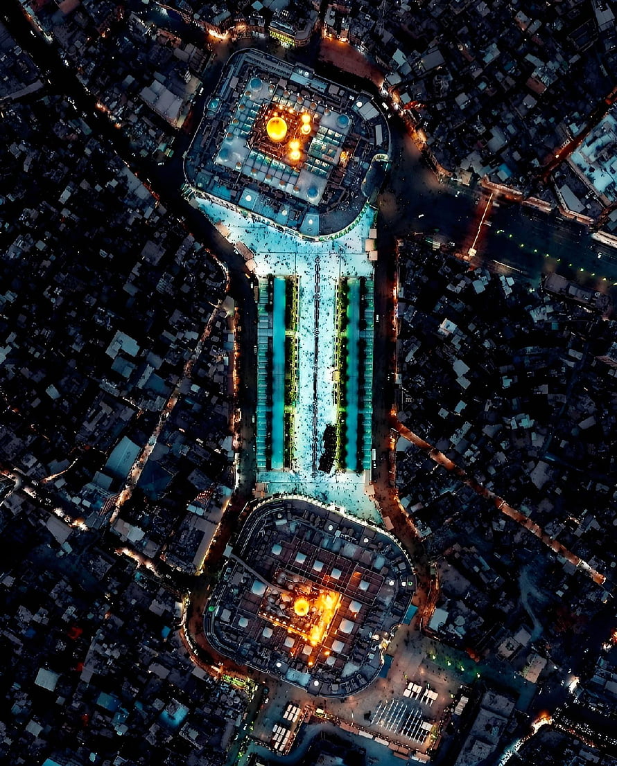 Aerial Night View of the Imam Ali Shrine in Karbala, Iraq HD phone wallpaper