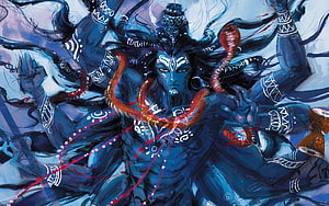 Rudra Shiva: Fierce Blue-Formed Hindu Deity with Serpents and Cosmic Energy HD wallpaper