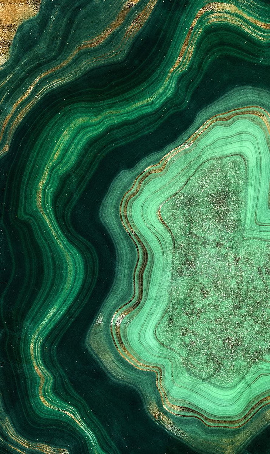 Abstract Green Malachite Texture With Gold Veins And Wavy Mineral Layers HD phone wallpaper
