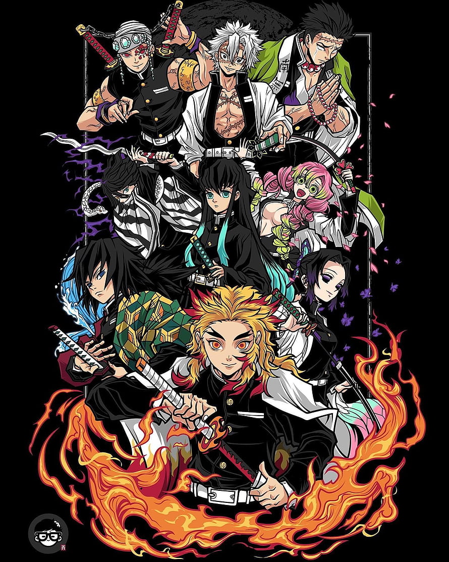Demon Slayer Hashira Group Art with Rengoku, Giyu, Shinobu, and Other Pillars HD phone wallpaper