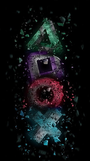 Shattered PlayStation Controller Symbols Abstract 3D Art Wallpaper HD phone wallpaper