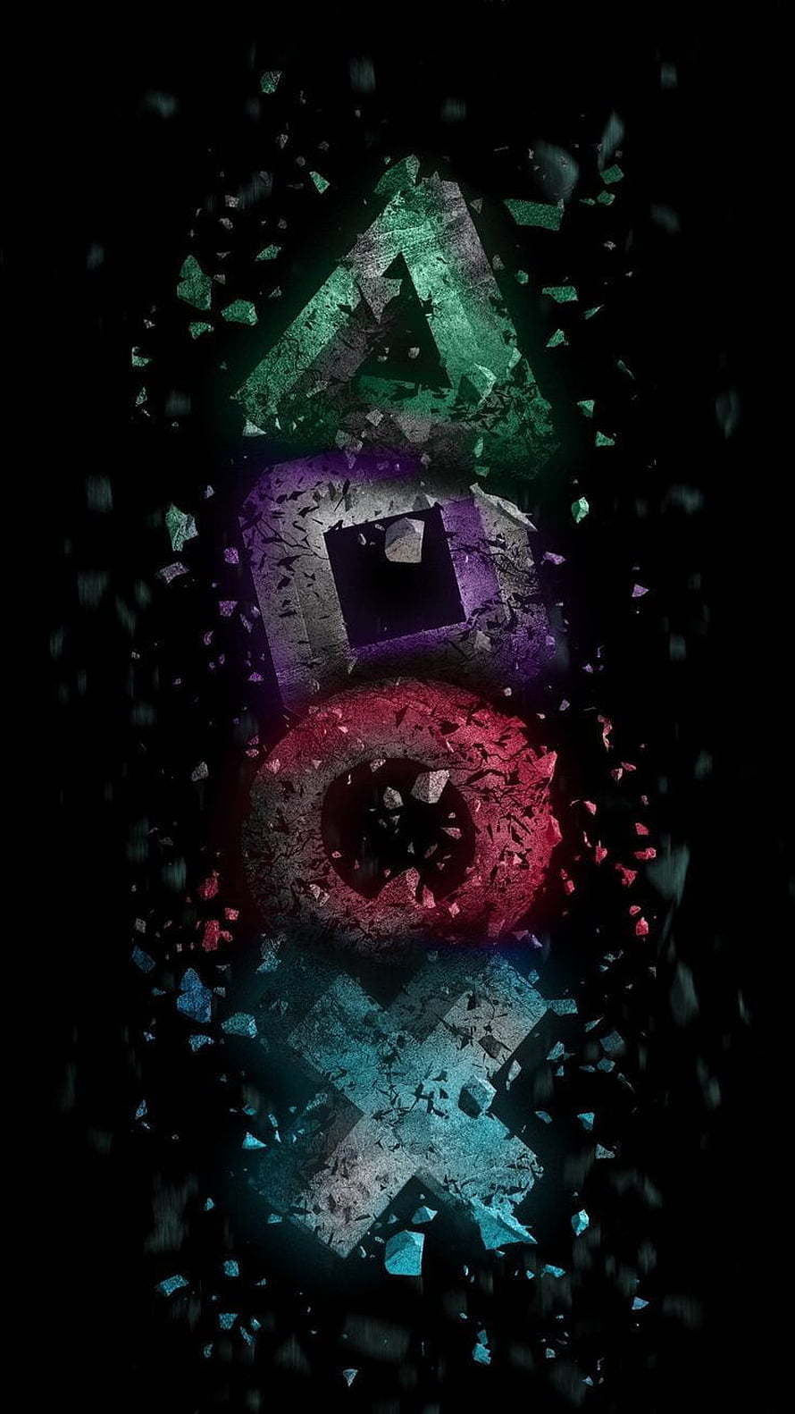 Shattered PlayStation Controller Symbols Abstract 3D Art Wallpaper HD phone wallpaper
