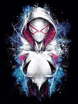 Spider-Gwen Hooded Portrait with Splatter Art and Web Patterns HD phone wallpaper