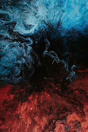 Abstract Fluid Art with Swirling Blue and Red Ink Patterns HD phone wallpaper