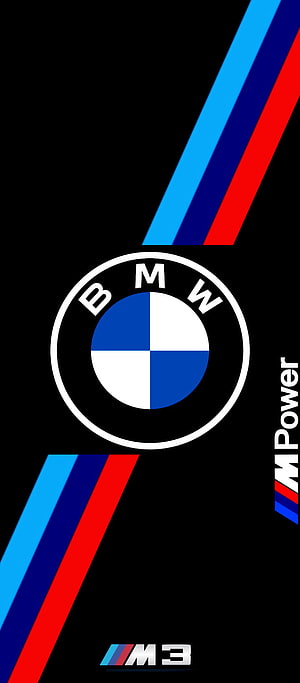 BMW M3 M Power Logo with Diagonal Racing Stripes on Black Background HD phone wallpaper