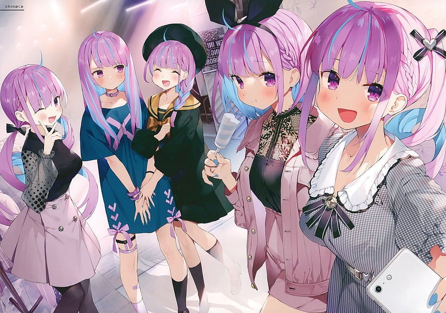 Minato Aqua Hololive Anime Illustration Group Portrait HD wallpaper