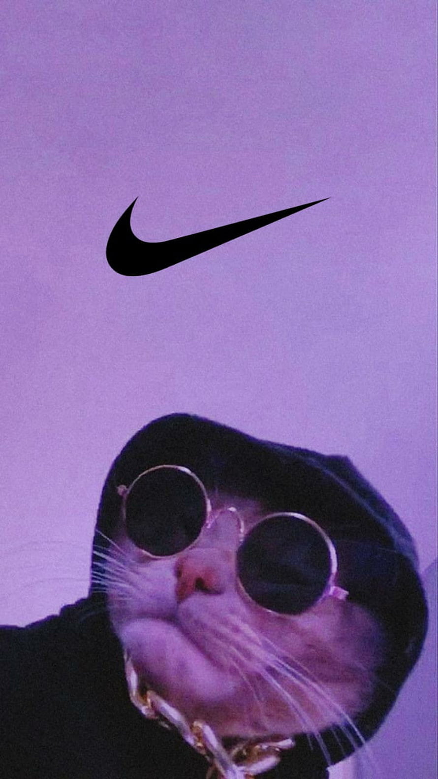Cool Cat Wearing Sunglasses and Hoodie with Nike Logo on Purple Background HD phone wallpaper