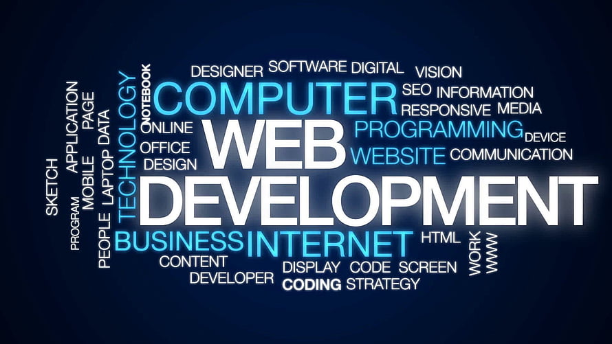 Web Development Technology Word Cloud Concept With Blue And White Typography HD wallpaper