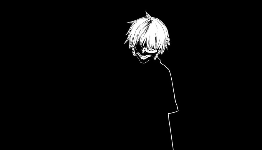 Tokyo Ghoul Ken Kaneki White Line Art Silhouette on Black Background HD wallpaper